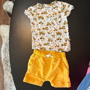 Kids Pajama Set with Construction Print and Yellow Shorts